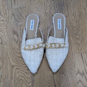 New, Never Worn Steve Madden Faine Mule Flat Shoes with Gold Accents, Size 10M